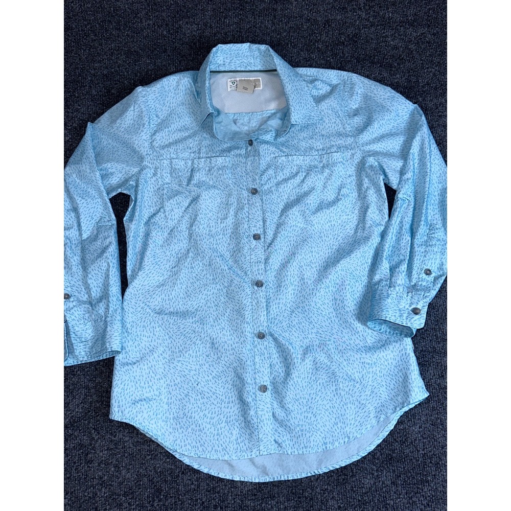 ExOfficio Insect Shield Womens Small Blue Patterned Hiking Fishing Shirt LS